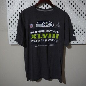 Nike Seahawks Super Bowl XLVIII Champions T Shirt Mens Gray Green Size M Wilson